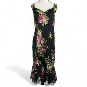 R&M Richards Black/Multi Embroidered Evening Party Dress | 16 | NWOT!